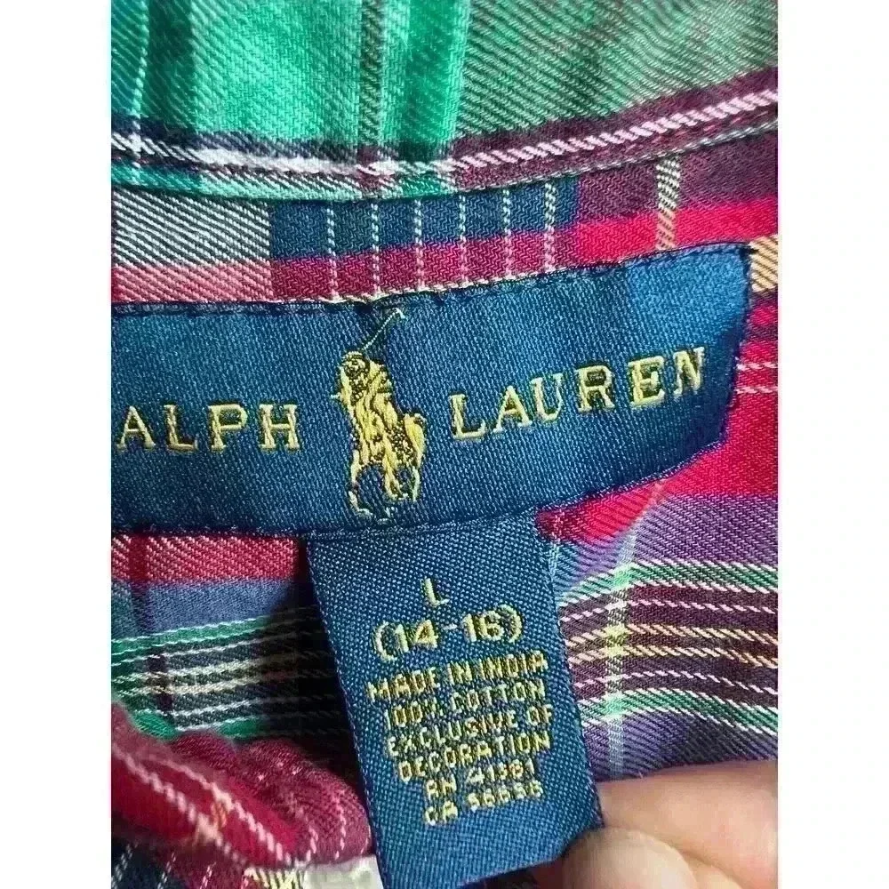 Ralph Lauren Red Green Purple Long Sleeve Boys Large 14/16 Long Sleeve Button Up - Picture 5 of 7